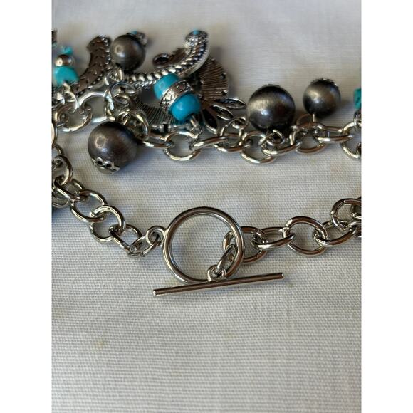 Chunky Retro Cowboy Charm Bracelet Equestrian Southwestern Turquoise Sto… - Picture 8 of 9